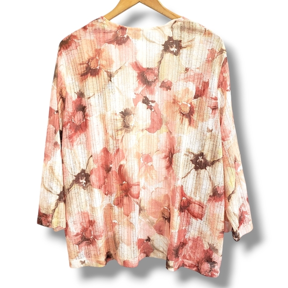 Alfred Dunner Peach and Beige Floral Print Knit Open Cardigan Size XL - Picture 7 of 8